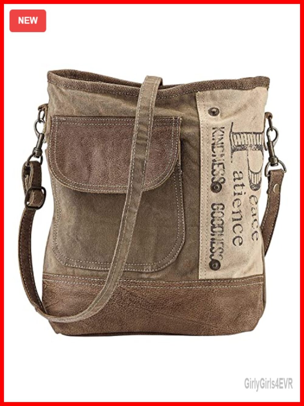 Upcycled Canvas Shoulder Bag Earth Friendly Tote Inspirational Words Adjustable